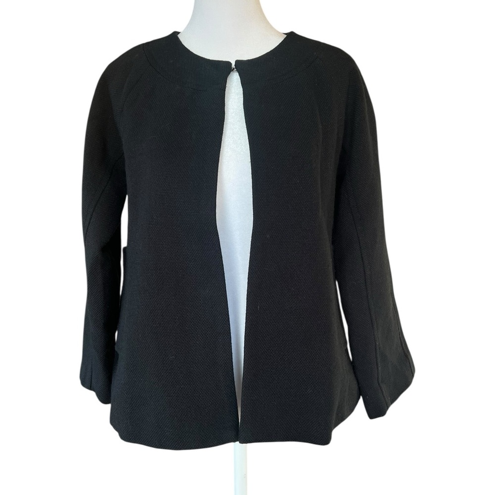 Black Cropped Blazer Jacket Size 8 Textured Open Front Workwear